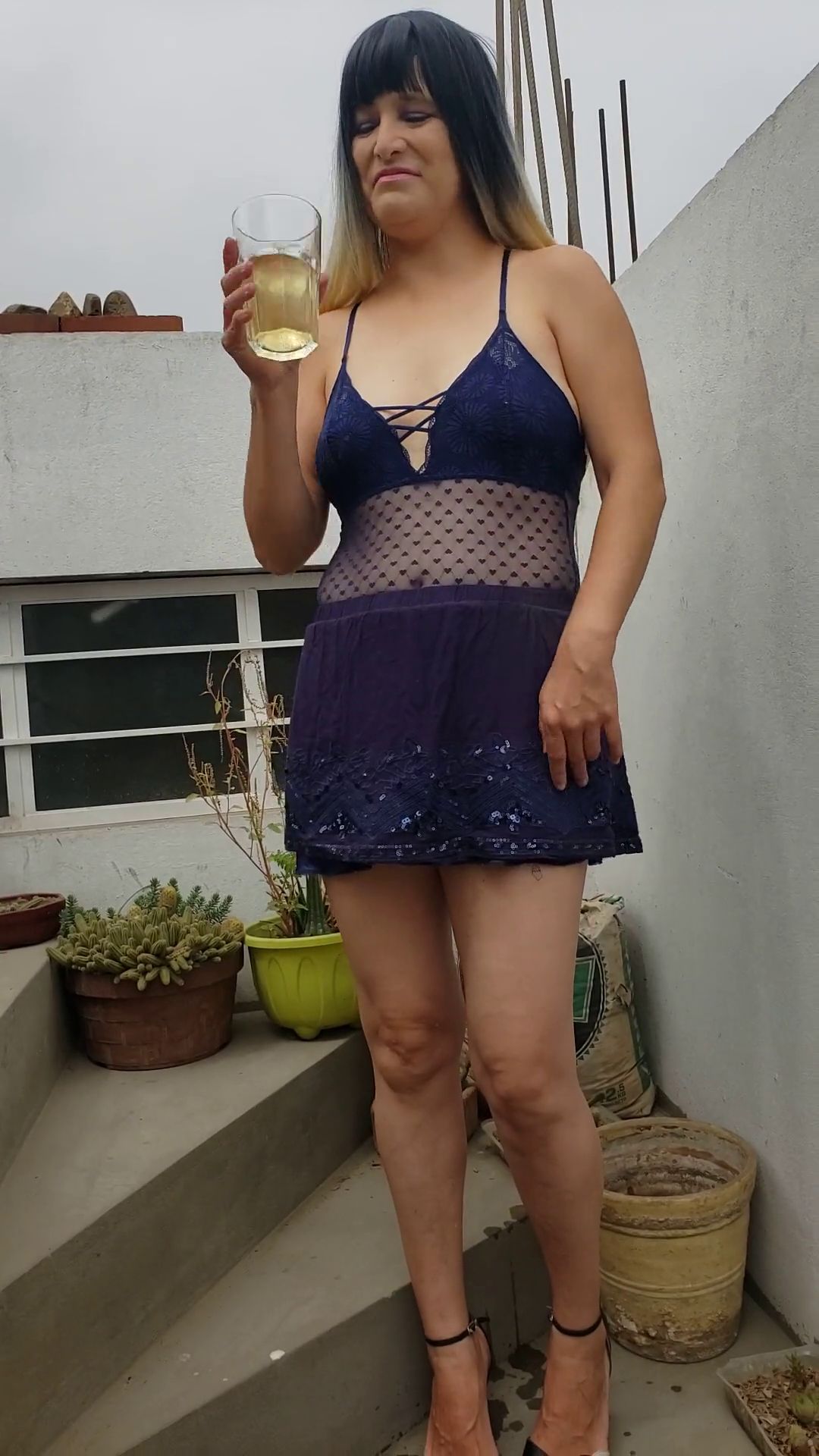 Stepsister Drinks Her Own Pee On The Roof Stairs