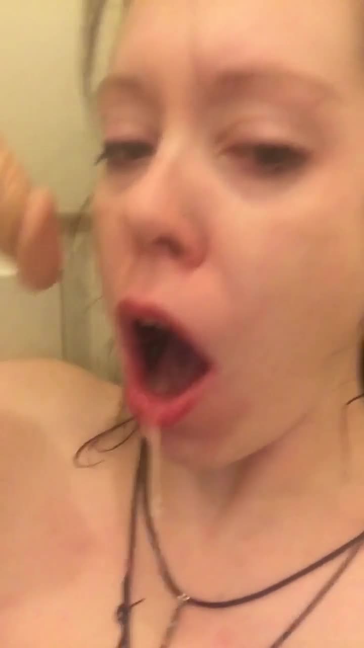 Girl make herself gag and puke