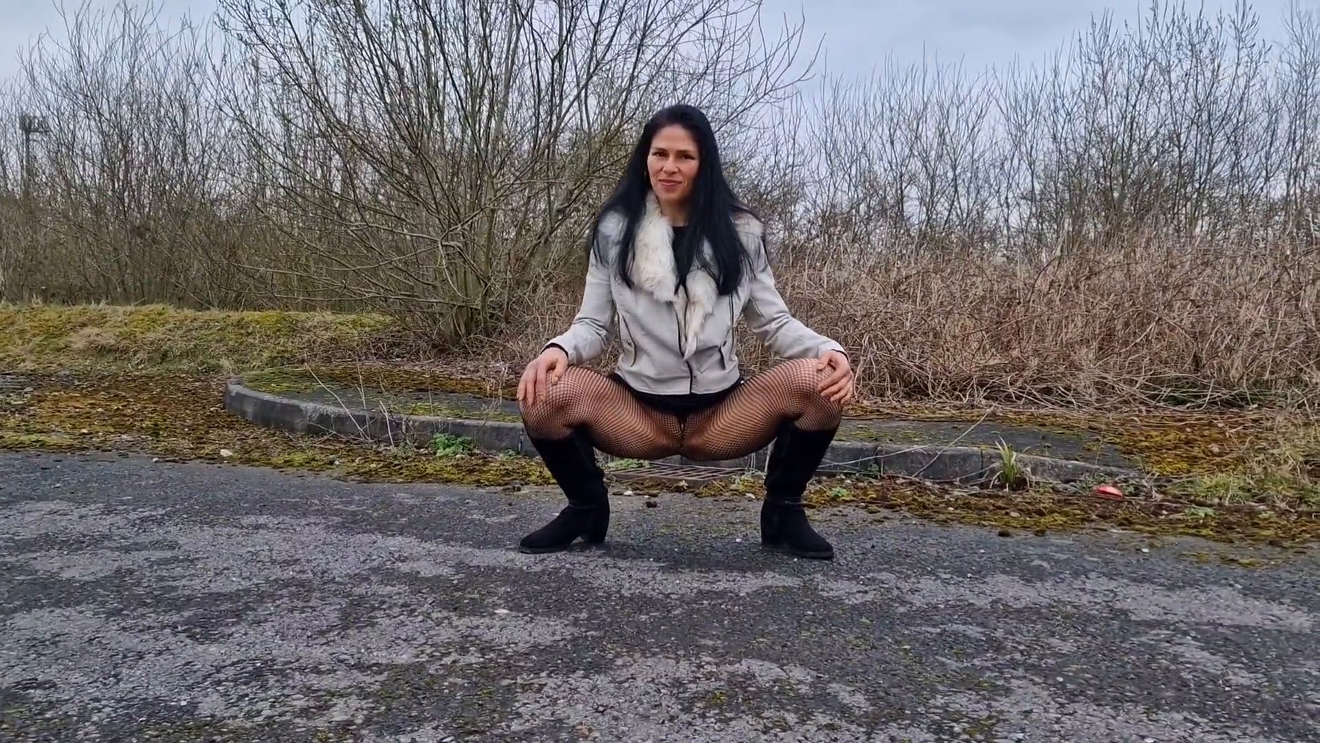 Outdoor in stockings only