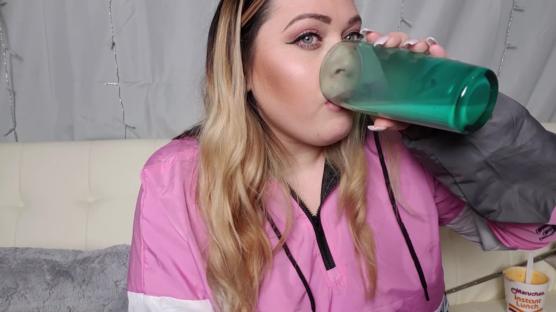 Pretty bbw lady overeating girl dildo gagging and vomiting